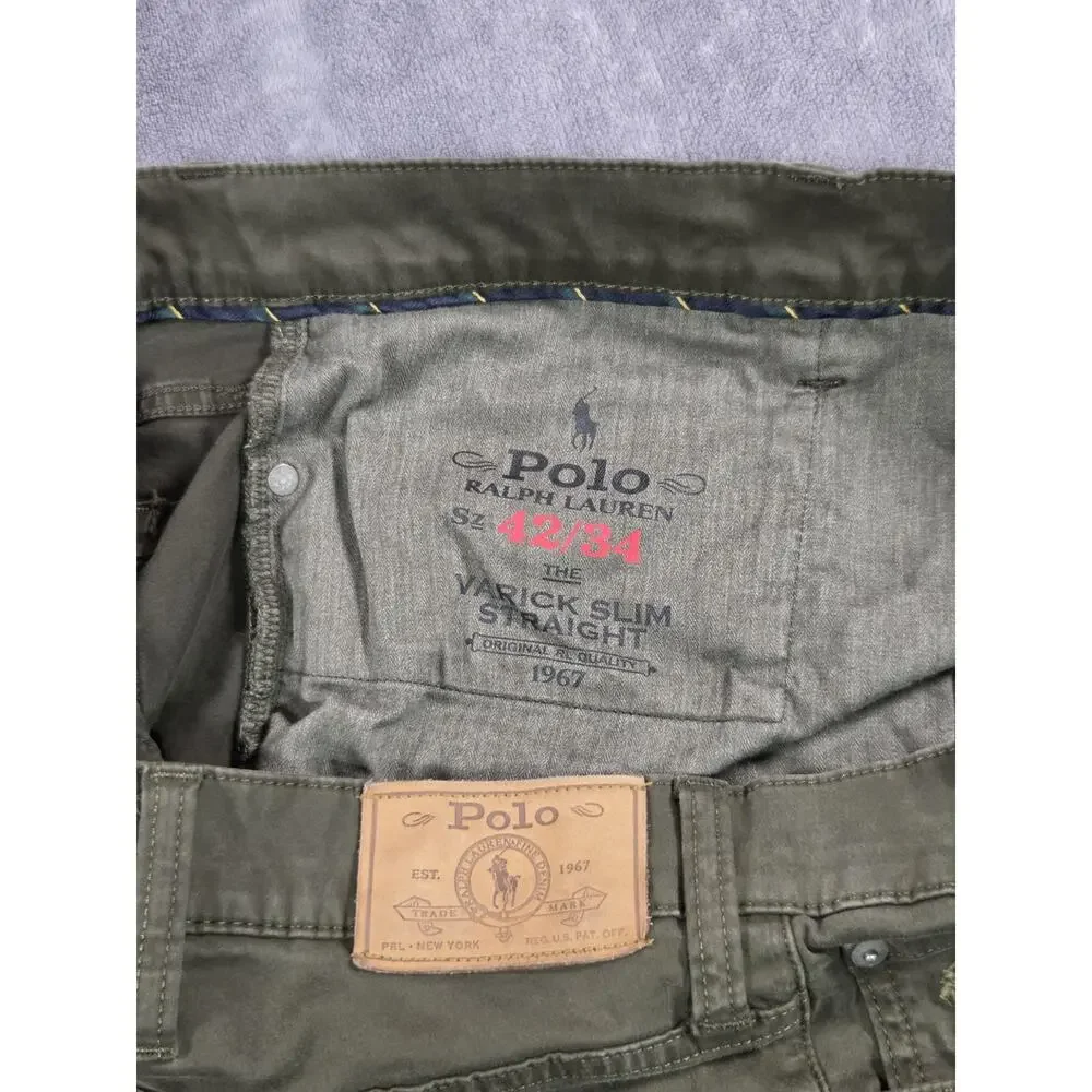 Polo Ralph Lauren Men Varick Slim Straight Sateen Pants Sz 42Bx34 Olive Sage C10